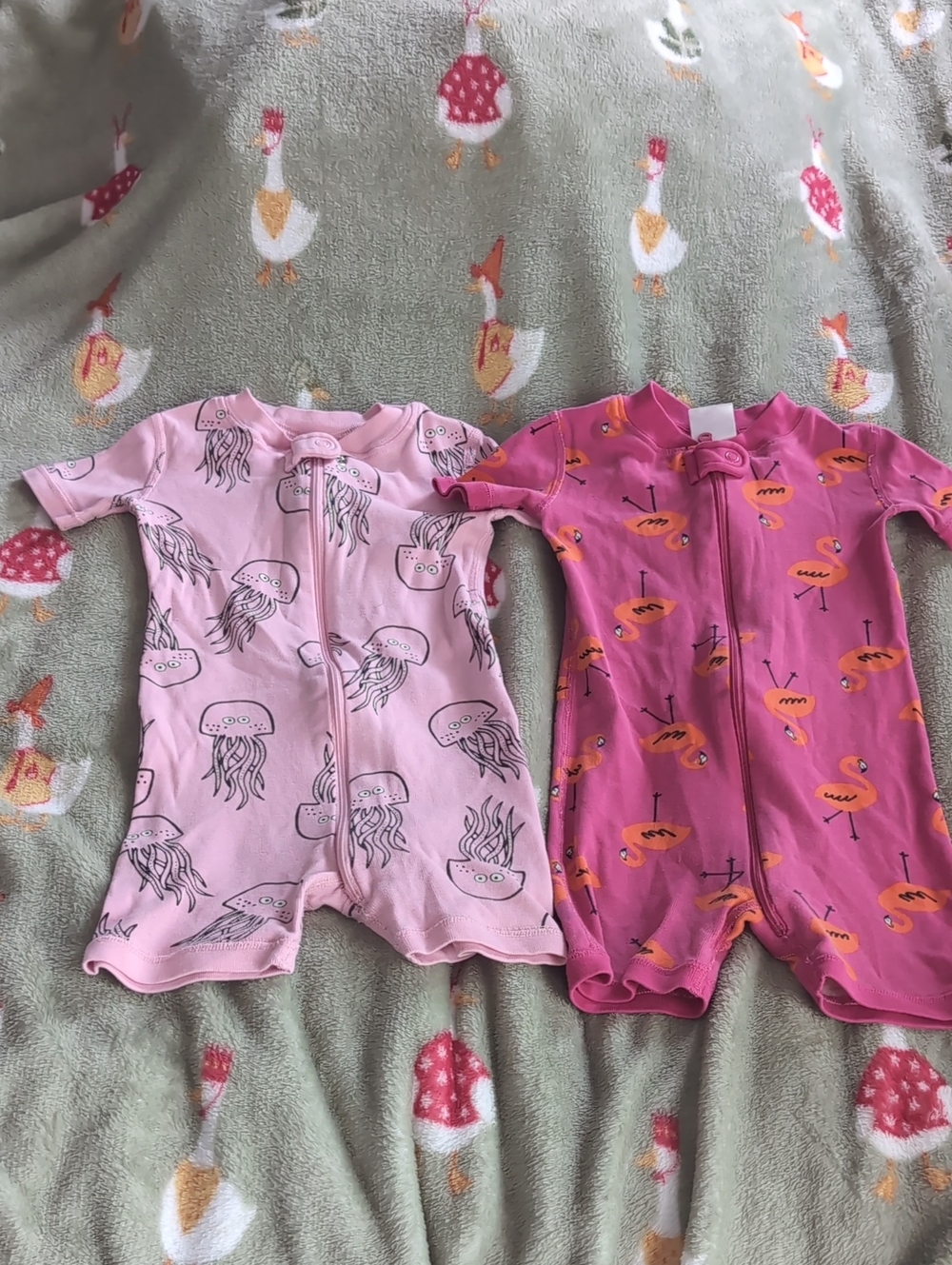 Toddler Pink Jellyfish & Flamingo Short Sleeve One-Piece Pj Rompers - Pack of 2